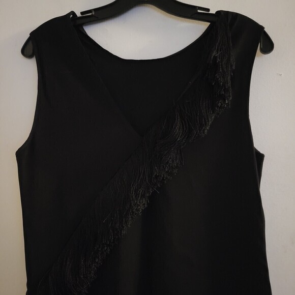 A.L.C. Black Lottman Fringe Shift Asymmetric Sleeveless Mini Cocktail Dress Sz 8 - Picture 6 of 12